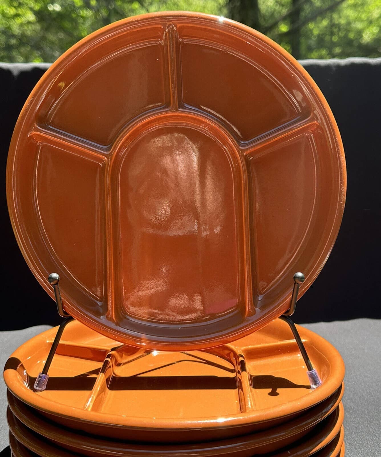 6 Vintage @ Til Japan Divided Ceramic Plates Burnt Orange , Bento