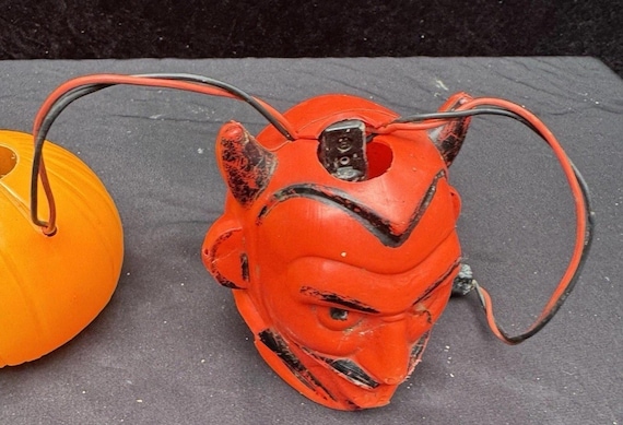 1960's Peerless Red Devil Blow Mold Light Set of 3 Halloween RARE