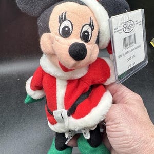 Vtg 1990's The Disney Store Beanie Baby Pluszowa Myszka Minnie Święty Mikołaj Boże Narodzenie NWT zdjęcie 6