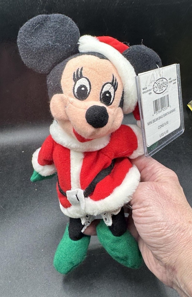 Vtg 1990's The Disney Store Beanie Baby Pluszowa Myszka Minnie Święty Mikołaj Boże Narodzenie NWT zdjęcie 6