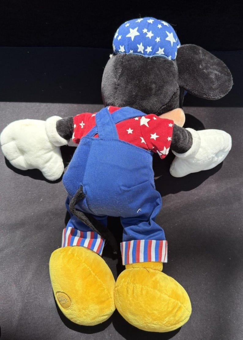 1990’s Disney Store Mickey Mouse July 4th Special Ed America Overalls 17" Plush image 6