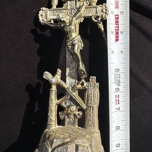 Antique Brass Arma Christi Memento Mori Crucifix Beautiful Easter Blessing A10 image 2