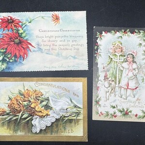 3 cartoline postali per le vacanze di Natale vittoriane del 1900 Colori incredibili! Fiori della Germania