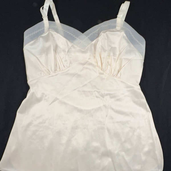 1950s Womens Sans Souci Slip Top Ivory Nylon Adjustable Straps Lingerie Mint 32