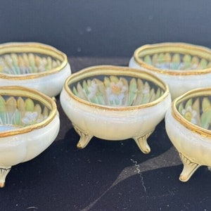 5 Gorgeous 1891 Nippon Morimura Gumi Marked Footed Salt Cellars