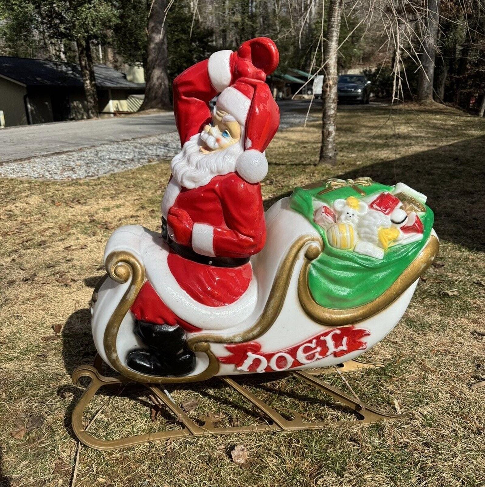 クリスマスプレート Santa in Europe 1999 1985 Vintage Santa Claus Figure On Reindeer - Musical