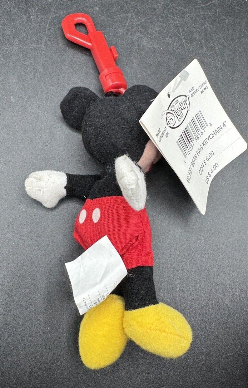 New 1990’s Disney Store Mickey Mouse Bean Bag 4” Keychain Mini Plush Clip NWT! image 4