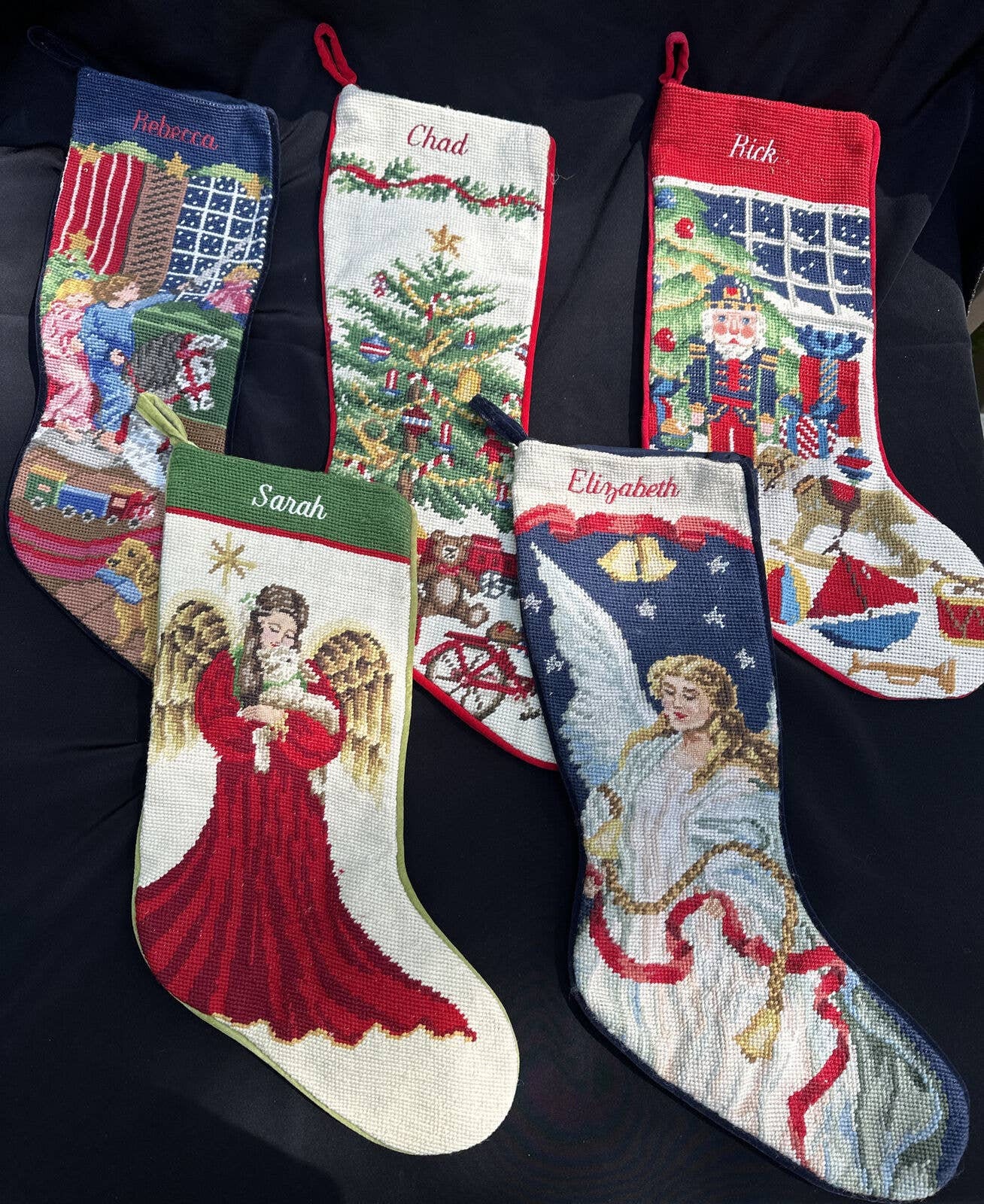 Lands' End Wool Needlepoint Velvet Nutcracker Christmas Stocking