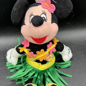 Vtg 1990’s Disney Store Bean Bag Plush - HULA MINNIE Mickey Mouse 9.5” image 1