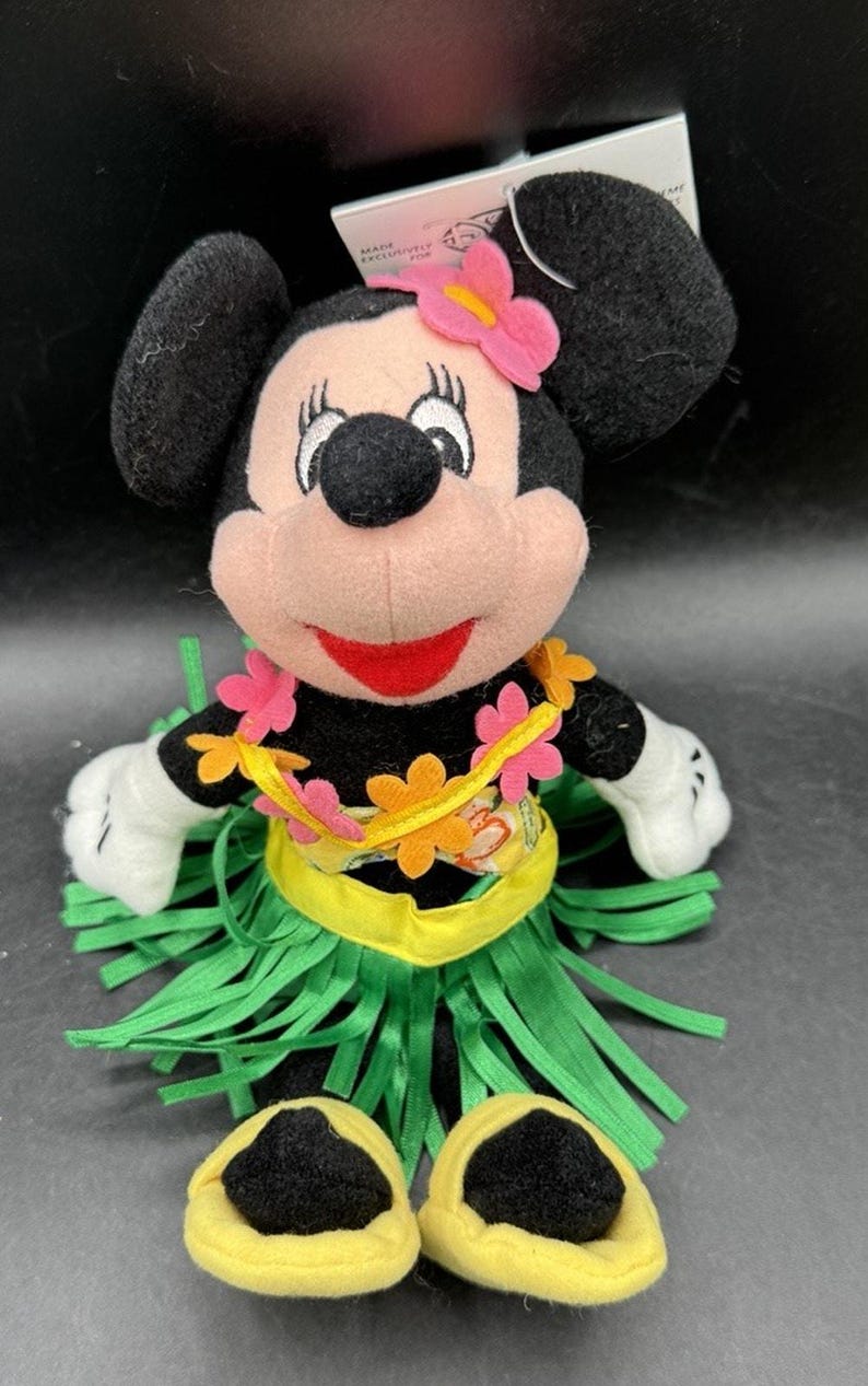 Vtg 1990’s Disney Store Bean Bag Plush - HULA MINNIE Mickey Mouse 9.5” image 1