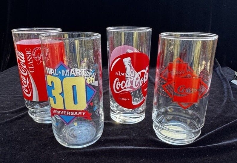 Set of 4 Coca Cola Colored Coca Cola Glasses Variety Different 6.25 ...