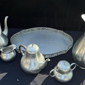 C.K. Kurz Tiel Royal Holland Pewter 2 Tea Pots & Creamer 1890 With ...