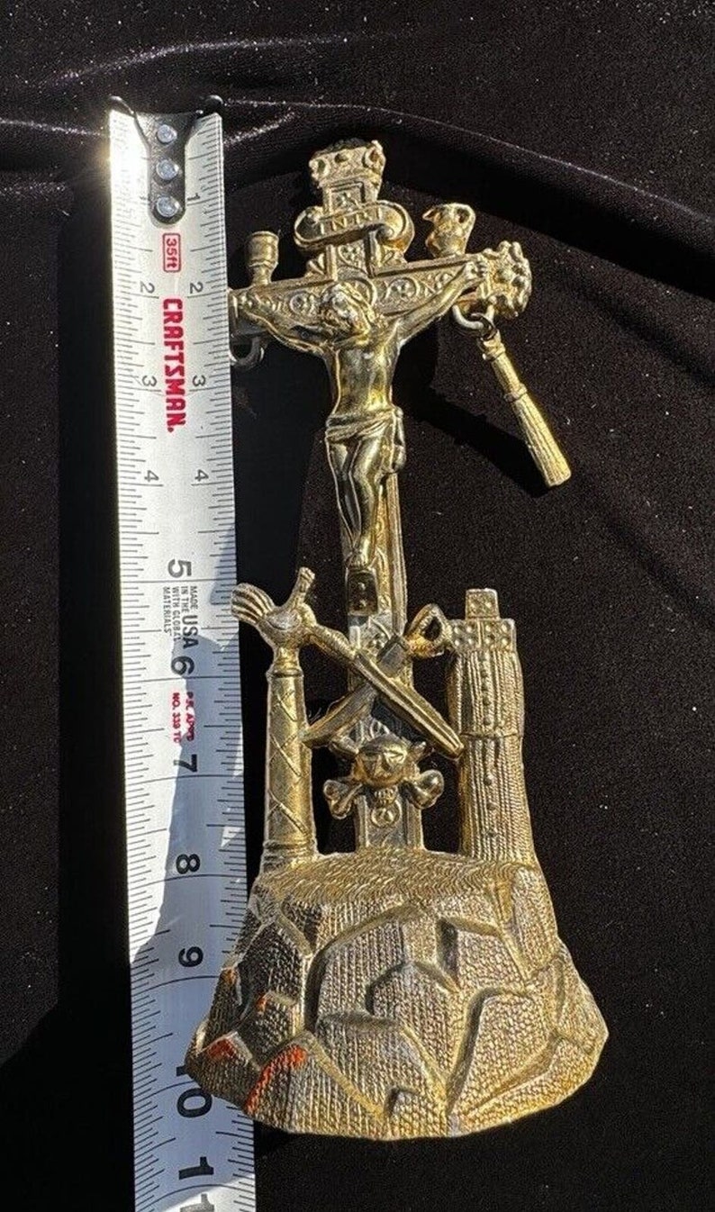 Antique Brass Arma Christi Memento Mori Crucifix Beautiful Easter Blessing A10 image 5
