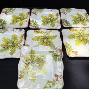 10 Sur La Table Acorn & Fig 9.5" Salad Plates made in Italy Fall Theme Mint! image 17