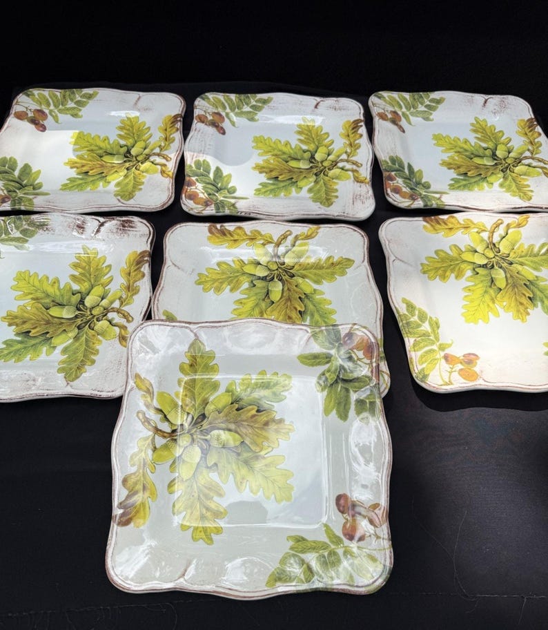 10 Sur La Table Acorn & Fig 9.5" Salad Plates made in Italy Fall Theme Mint! image 17