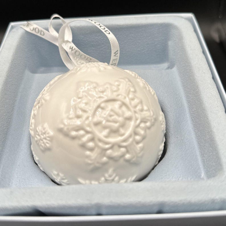 White Snowflake Jasperware Ball Ornament From Wedgwood Original Box NIB