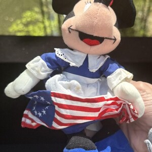 1998 Disney Store Minnie Mouse Pluszowa Miękka Zabawka Worek Fasolowy Betsy Ross 4 lipca USA zdjęcie 7