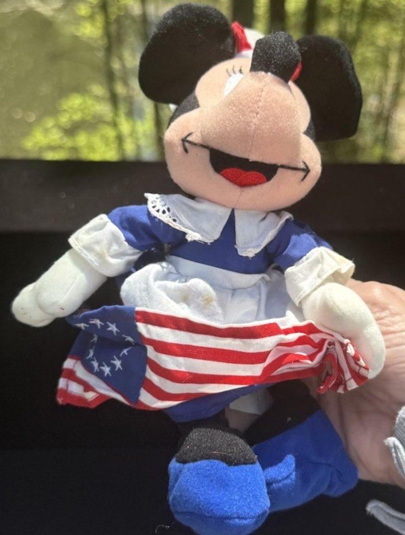 1998 Disney Store Minnie Mouse Pluszowa Miękka Zabawka Worek Fasolowy Betsy Ross 4 lipca USA zdjęcie 7