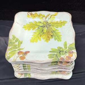 10 Sur La Table Acorn & Fig 9.5" Salad Plates made in Italy Fall Theme Mint! image 4