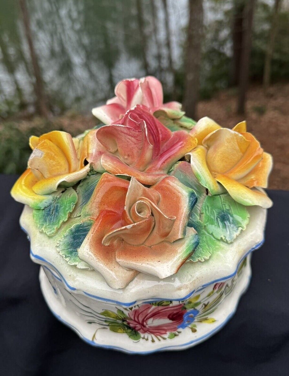 Gorgeous Capodimonte Rose Flower Covered Bowl Dish Paul's Gorgeous Capodimonte Rose Flower Covered Bowl Dish Paul's
