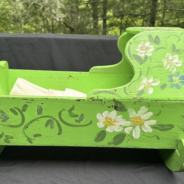 Cuna de madera hecha a mano vintage Baby Doll Bed Cuna Rocker Rustic 25 "Adorable