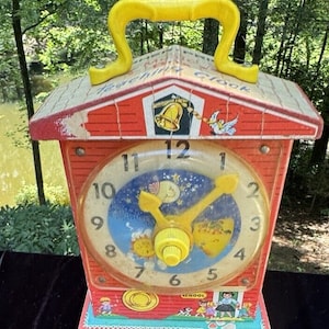 Vintage Original 1968 Fisher Price Music Box Teaching Clock Works Great!