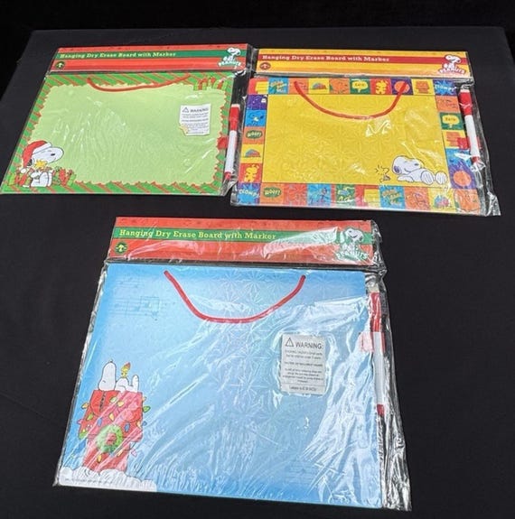 3 New Cute Sealed Peanuts Snoopy Hanging Dry Erase Board With Markers!