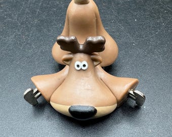 Rodney Reindeer Merry Miniature Christmas Figure Skating Vintage Hallmark Gold Sticker Attached -S1N