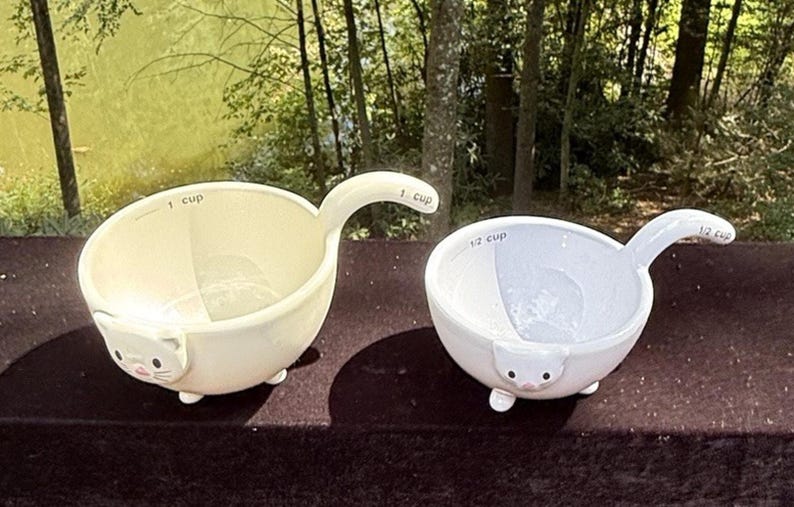2 Vintage Urban Outfitters Kitty Katze Keramik Messbecher -T35 Bild 2