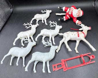 ヴィンテージのサンタのそりとトナカイのクリスマスの置物 - Etsy 日本