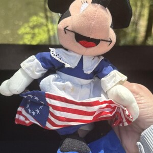 1998 Disney Store Minnie Mouse Pluszowa Miękka Zabawka Worek Fasolowy Betsy Ross 4 lipca USA zdjęcie 6