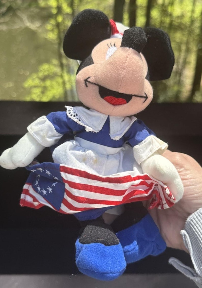 1998 Disney Store Minnie Mouse Pluszowa Miękka Zabawka Worek Fasolowy Betsy Ross 4 lipca USA zdjęcie 6