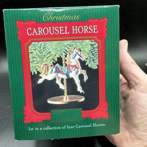 Vintage 1989 Hallmark Carousel Horse &quot;Snow&quot; Ornament #1 in Series -14D