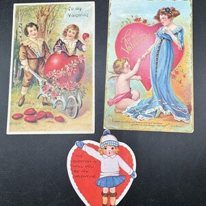 3 Cartes postales des années 1900, amour, amour, pour les fêtes, c1910, cupidon, fille, coeur, enfants