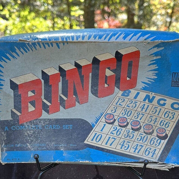 Vintage 1950’s Milton Bradley 4127 Bingo set Game In Original Box -S59