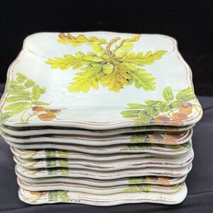 10 Sur La Table Acorn & Fig 9.5" Salad Plates made in Italy Fall Theme Mint! image 2