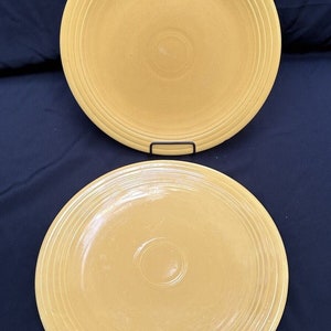 2 Vintage Homer Laughlin Sunflower Yellow 12&quot; Chop Plates Platter Fiesta Ware