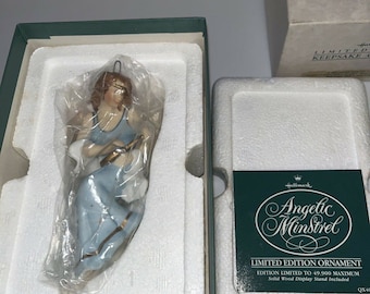 NEW! Hallmark Angelic Minstrel LE 1988 Fine Porcelain & Stand Ornament Mint -FF K