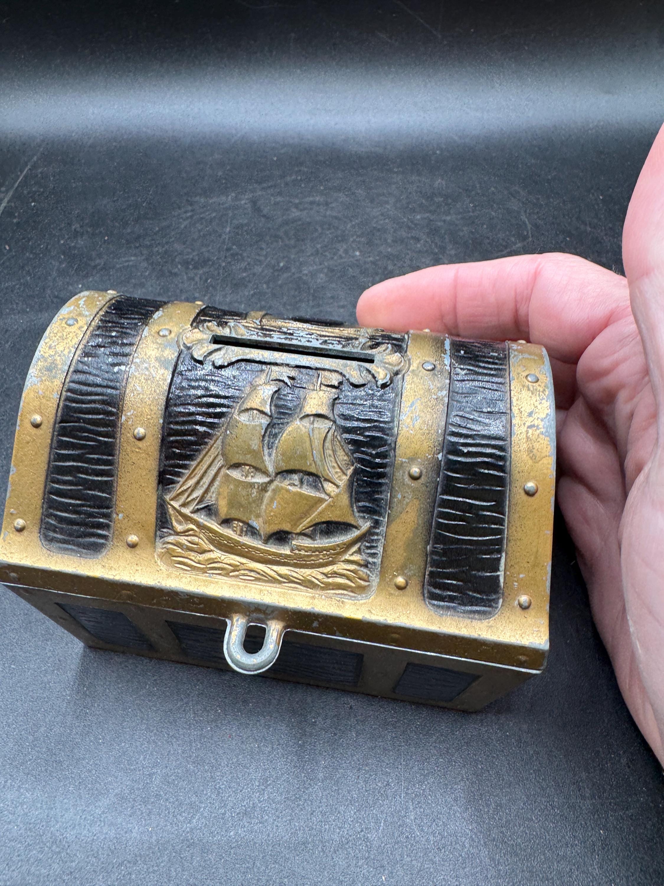 Vintage 1970's Metal Bank Pirates Treasure Chest by Callen Mfg