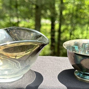 Vintage Reed And Barton Silver Bowl And Smoky Glass Wavy Bowl -S9