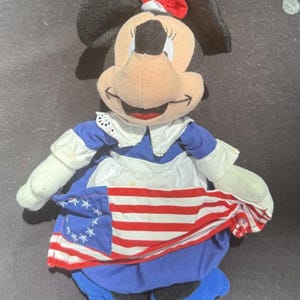 1998 Disney Store Minnie Mouse Pluszowa Miękka Zabawka Worek Fasolowy Betsy Ross 4 lipca USA zdjęcie 1