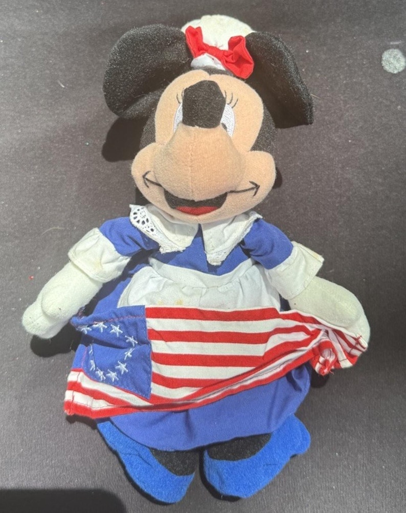 1998 Disney Store Minnie Mouse Pluszowa Miękka Zabawka Worek Fasolowy Betsy Ross 4 lipca USA zdjęcie 1