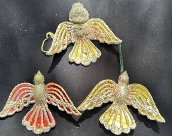 Vintage Taiwan Gold Stain Glass Style Christmas Ornament Birds & Angel S72