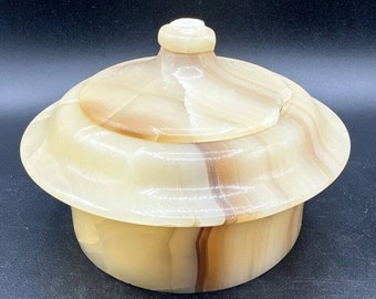 素敵なヴィンテージ 小物入れ 大理石蓋付き オニキス 渦巻き スマトラ