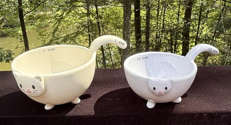 2 Vintage Urban Outfitters Kitty Katze Keramik Messbecher -T35 Bild 1