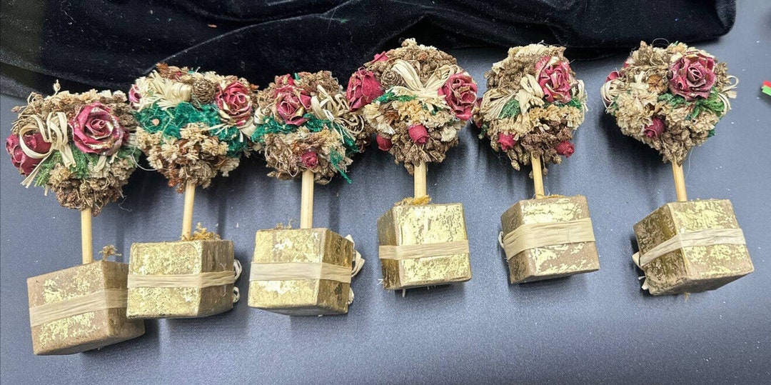 6 Vintage Victorian Topiary Dried Flower Christmas Tree Ornaments S1 Etsy
