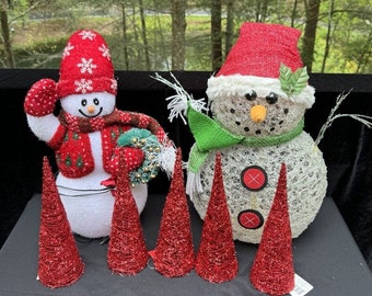Wonderful Red Tree & Snowman Christmas Decoration Lot Indoor Outdoor
