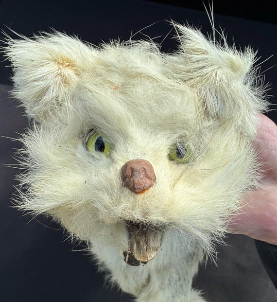 Rare Antique Victorian 1880's Mechanical White Cat Toy HTF -needs