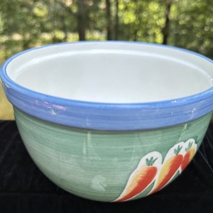 Vintage Lillian Vernon Keramik Rührschüssel Karotte Motiv Grün Blau Zierleiste S28 Bild 6
