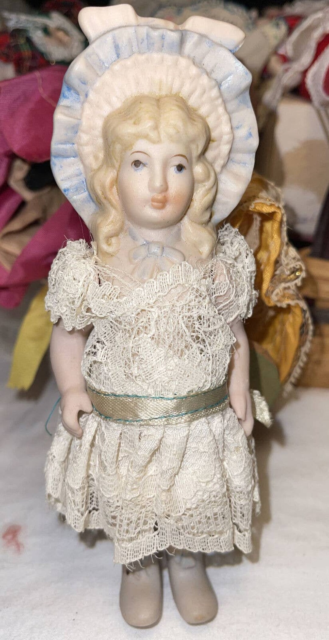 Antique Bisque English Doll Wood Handmade 6 Copyright Shackman Japan